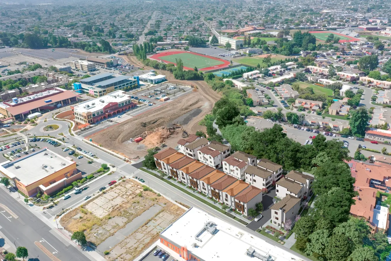 Aerial view of the Chattleton Place residences next to the San Pablo Towne Center.